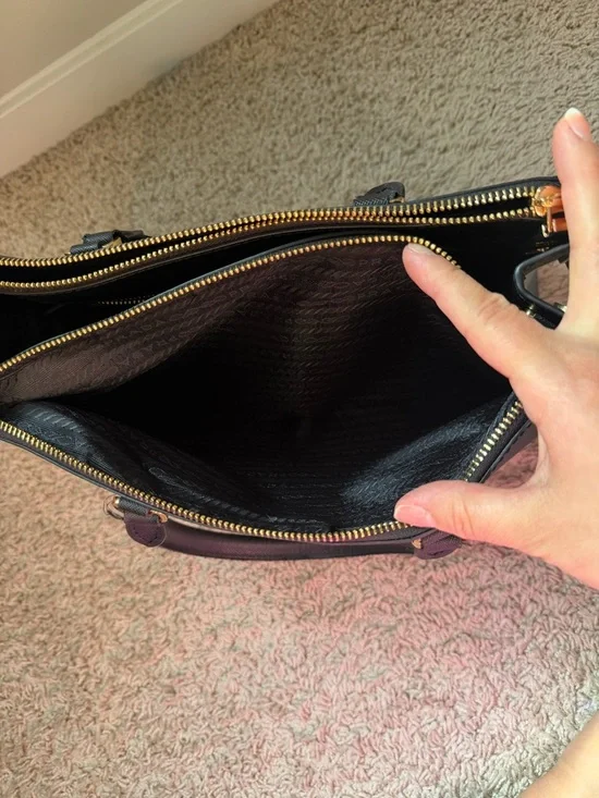 Prada Black Saffiano Double-Zip Satchel with Gold Hardware - Picture 7 of 12